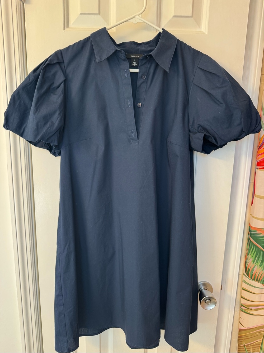 Navy Aline Puff Sleeve Sleeve Dress